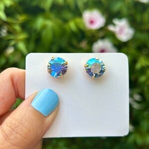 Iridescent Blue + Gold Crystal Earrings